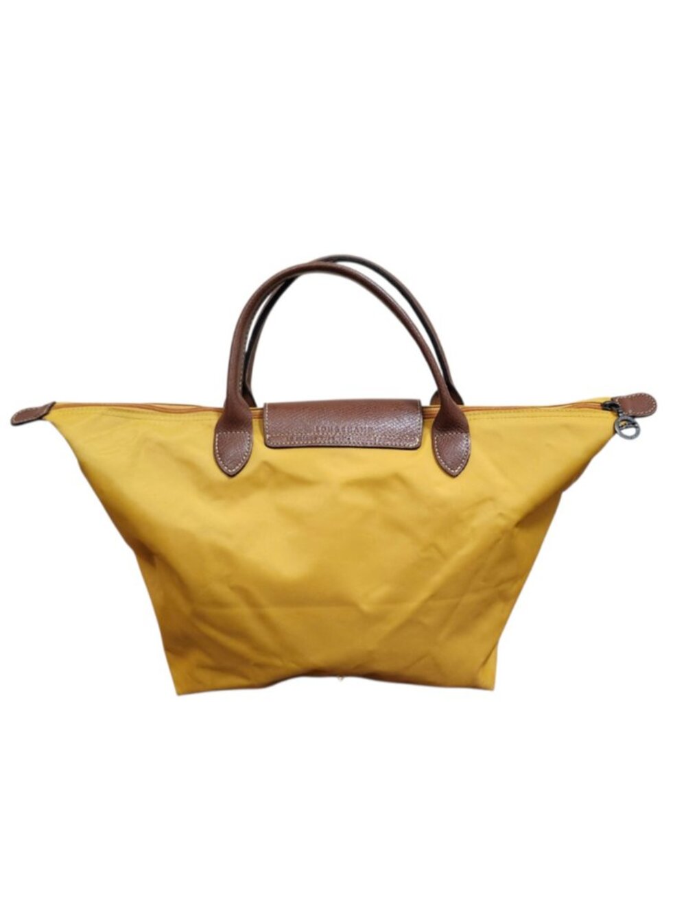 Longchamp Le Pliage Medium Tote Yellow Nylon Leather Handle Foldable Bag Authent - Picture 4 of 14